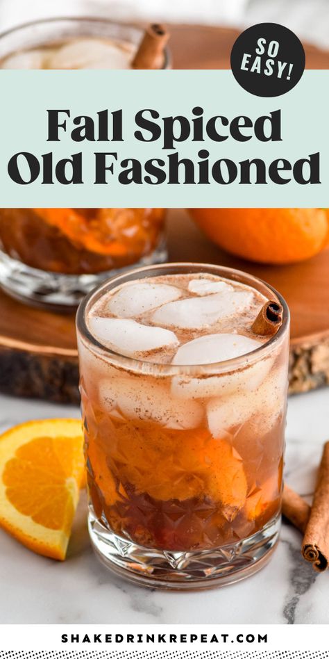 This fall spiced old fashioned features bourbon, bitters, nutmeg, and cinnamon, creating a cozy and sophisticated fall drink perfect for those chilly nights. Vanilla Cinnamon Old Fashioned, Almond Old Fashioned, Fall Old Fashioned, Spiced Old Fashioned, Old Fashion Drink Recipe, Fireball Cocktails, Fireball Drinks, Alcohol Beverages, Whiskey Recipes