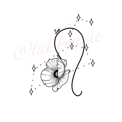 Leo Constellation Tattoo Flower Poppy, Leo Poppy Tattoo, Leo Floral Tattoo, August Tattoo Ideas Leo, Poppy Leo Tattoo, August Leo Tattoo, Leo Birth Flower Tattoo, August Birth Tattoo Ideas, August Birthday Tattoo