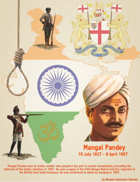 Tomorrow, 8 April, will mark 160 years since Mangal Pandey died.  The movie "Mangal Pandey: The Rising" covers the Indian Rebellion of 1857 with an essential Bollywood touch to it that I've enjoyed :)  #infographics #weeks14 #mangalpandey #narjess_infographics Mangal Pandey Drawing, Mangal Pandey Jayanti, Mangal Pandey Images, Mangal Pandey, Freedom Fighters Of India, Fall Fashion Outfits Casual, Indian Freedom Fighters, Historical India, Independence Day Theme