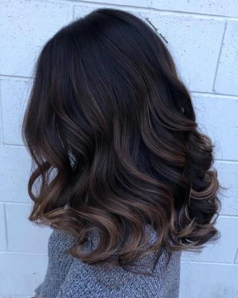 Fall Hair Balayage Caramel, Asian Dyed Brown Hair, Light Highlights For Black Hair, Balayage Ideas For Black Hair, Black And Brown Ombre Hair, Ombre Hair Dark To Light, Balayage Hair Brunette Dark Brown, Dark Hair Ombre Balayage, Ombre Hair Color For Black Hair