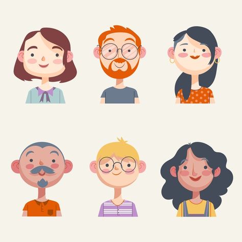 Illustration pack of people avatars Free... | Free Vector #Freepik #freevector #people Freepik Illustration, Cartoon Mascot, Vector Character Design, Simple Character, Illustration Art Design, Flat Design Illustration, Free Vector Illustration, Illustration Art Girl, 캐릭터 드로잉