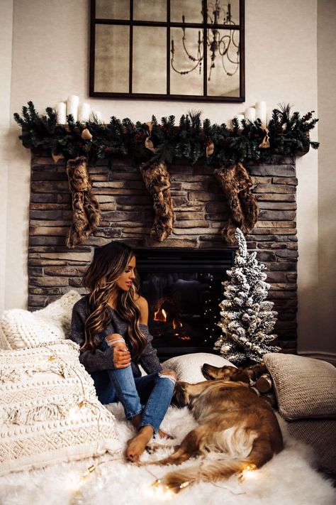 fashion blogger mia mia mine and golden retriever by her fireplace #winterpicturesoutfits #photowinter #photoideaswinter #winterphotos #winterchristmasphotos #christmaswinterphotos #winterengagmentpicture #winterphotoideas #winterpictureideas #wintercozyphotography #winterengagmentphotos #winterpic #beautifulphotos #naturephotoshoot #naturephotoshootideas #naturemodel #natureposes Christmas Couple Photos, Christmas Couple Pictures, Home Photo Shoots, Xmas Pictures, Xmas Photos, Family Christmas Pictures, Christmas Portraits, Christmas Shoot, Family Holiday Photos