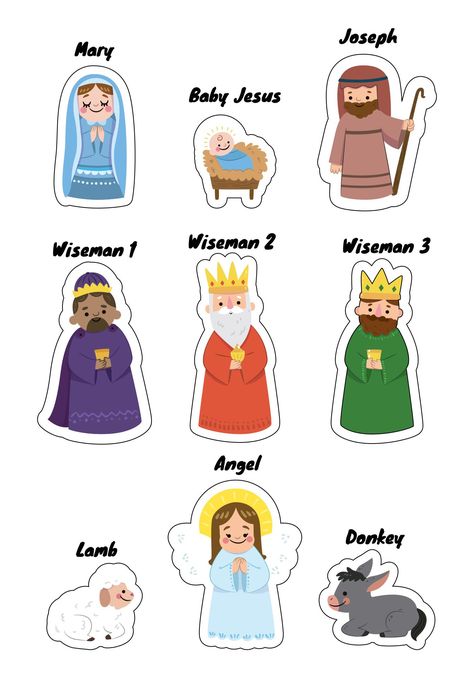 Craft Stick Puppets Bible Characters Nativity Puppets Printable Free, Nativity Stick Puppets, Free Printable Nativity Characters, Nativity Characters Printable, Bible Characters Printable, Paper Bag Puppets Printable Free, Christmas Nativity Crafts, Nativity Finger Puppets, Joseph Bible Crafts