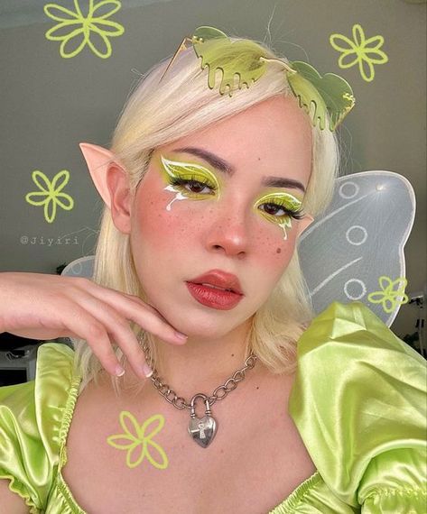 Elf Make Up Halloween, Creative Fairy Makeup, Pastel Fairy Makeup, Forest Fairy Makeup Aesthetic, Fairy Wing Makeup, Fairy Makeup Ideas Halloween, Fairy Make Up Ideas, Halloween Fairy Makeup, Fairy Elf Makeup