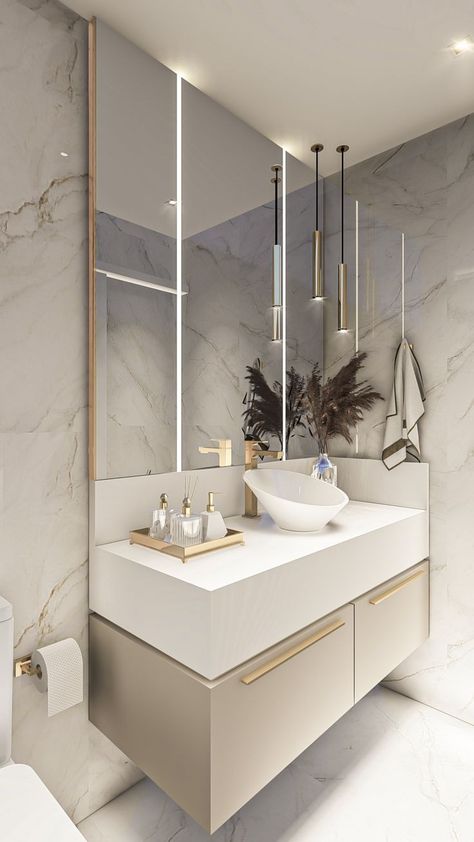 Beige Marble Bathroom, Elegant Bathroom Design, Modern Luxury Bathroom, Bathroom Cabinets Designs, Bathroom Decor Luxury, Dinning Room Design, Home Remodeling Diy, Beige Marble, Bathroom Design Decor