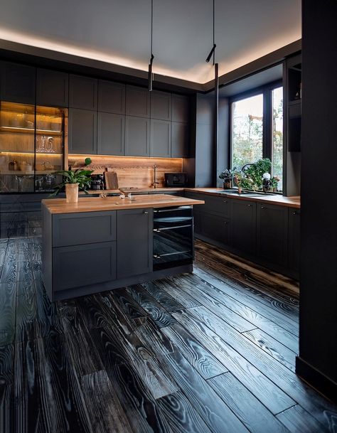 Dark Wooden Floors Dark Wood Floor Kitchen Modern, Anthracite Kitchen Ideas, Kitchen Floor Tile Dark Tilebar, Dark Cabinets And Dark Floors, Dark Tile Kitchen Floors Lowe's, Dark Floor Kitchen, Small Coastal Kitchen Ideas, Dark Lvt Flooring, Dark Luxury Vinyl Plank Flooring