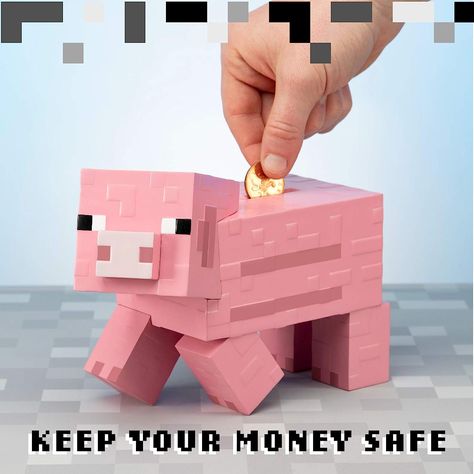 Cool Minecraft Piggy Bank!! Minecraft Bedroom Decor, Minecraft Merchandise, Minecraft Pig, Cash Safe, Pigs Eating, Pig Painting, Pig Character, Minecraft Bedroom, Bank Design