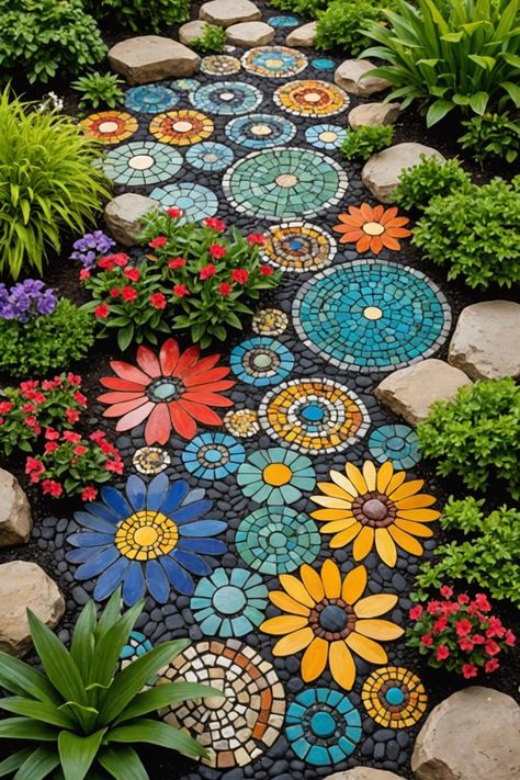 20 Landscaping Ideas With Rocks - Toolz Geek Colored Stones Garden, Decorative Rock Landscaping Flower Beds, Painted River Rocks Garden, Stone Pathway Garden, Kids Rock Garden, Garden Stones Landscape, Garden Stone Ideas, Gardening With Rocks, Rock Walkways