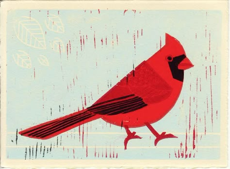 CARDINAL HAND-CARVED LINOCUT ILLUSTRATION ART PRINT BY ANNA SEE Cardinal Illustration, Bird Linocut, Linocut Illustration, Red Cardinal Bird, Linoleum Print, Linocut Art, Cardinal Bird, Cardinal Birds, Red Bird