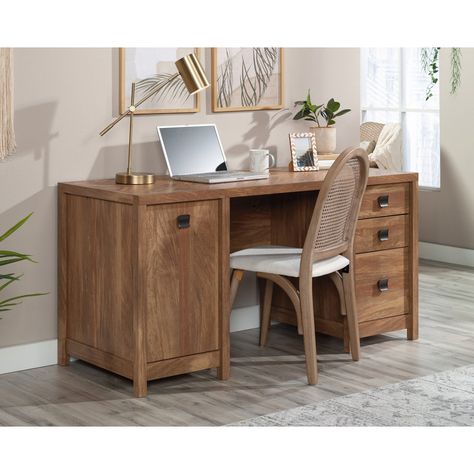 Millwood Pines Kaskaskia Desk | Wayfair Wood Computer Desk, Desk With Storage, Desk Essentials, Pedestal Desk, Big Desk, Desk Supplies, Hanging Files, Best Desk, Home Office Desk