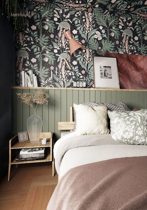 2023 design trend wallpaper come back Bed Back Wall, Wall Behind Bed, Wallpaper Bedroom Feature Wall, Home Yoga Room, Creative Beds, Wallpaper Walls Bedroom, Batten Wall, Feature Wall Bedroom, Bedroom Traditional