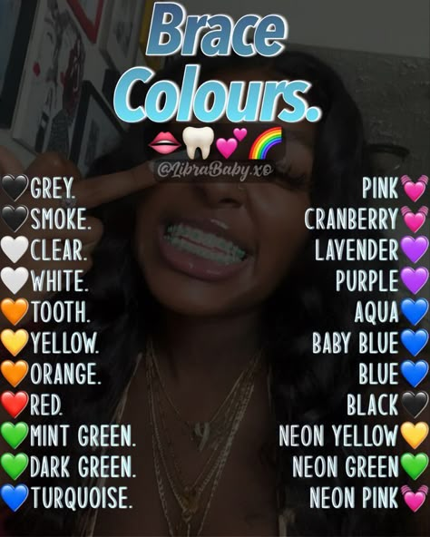 Cute Braces Colors Ideas, Baddie Braces, Braces Aesthetic Girl, Best Braces Colors Ideas, Good Braces Colors, Pretty Braces Colors, Hot Pink Braces, Braces Hacks, Dental Braces Colors