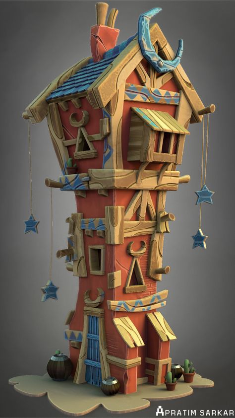 ArtStation - STYLIZED HOUSE, Apratim Sarkar Concept Art Props, Stylized House, Modeling Practice, Maya Modeling, 3d Karakter, Props Concept, Cartoon House, 2d Game Art, 3d Concept