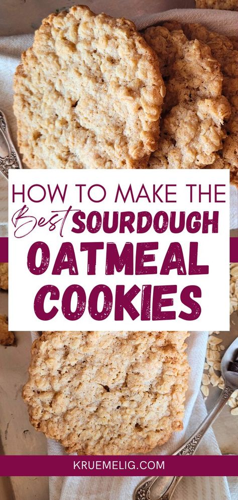 How to Make the Best Sourdough Oatmeal Cookies - KRÜMELIG Sourdough Starter Cookie Recipes, Sourdough Discard Oatmeal Raisin Cookies, Easy Sourdough Cookie Recipes, Sourdough Discard Oatmeal Cookies, Sourdough Oatmeal Cookies, Sourdough Oatmeal Cream Pie Cookies, Sourdough Cookies Oatmeal, Sourdough Oatmeal Chocolate Chip Cookies, Discard Cookies