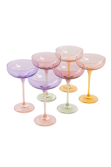 Champagne Coupe Glasses, Colored Glassware, 1 Rose, Elegant Sets, Holiday Drinks, Stemware, Glass Design, Beautiful Decor, Hand Blown Glass