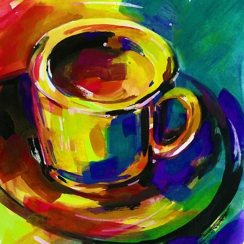 Coffee Dreams 1a by Kathy Morton Stanion Coffee Art Drawing, Coffee Art Painting, Coffee Artwork, Coffee Cup Art, Coffee Painting, Oil Pastel Art, Acrylic Painting Ideas, Cup Art, Paint Night