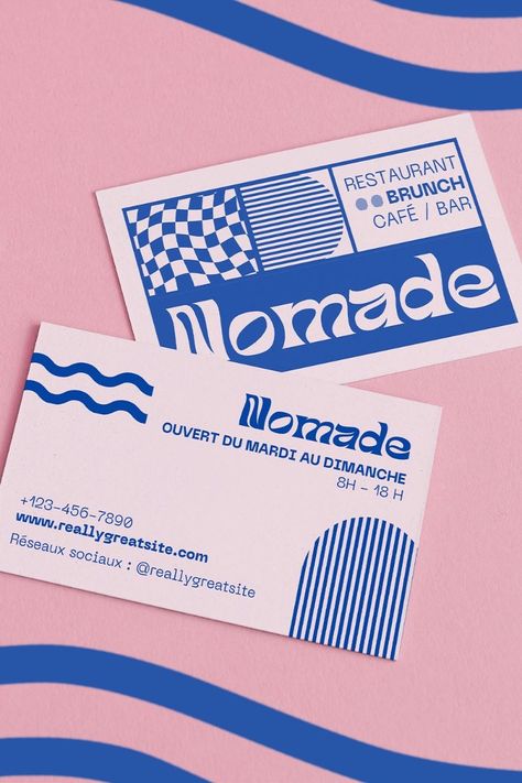 PINK AND BLUE RETRO PLAYFUL BUSINESS CARD (FREE CANVA TEMPLATE) logopositive #logocaffe #3dlogo #logo4show📕. Logo Design Graphics, Create A Business Logo, Retro Business Card, Food Logo Design, Restaurant Logo, Food Logo, Food Business, Free Business Cards, Logo Restaurant