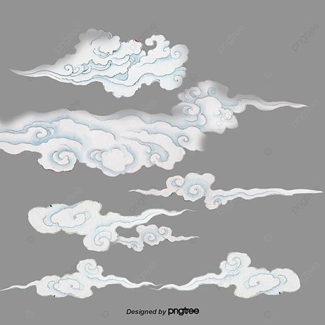 Clouds Chinese, Clouds Png, Wind Drawing, Chinese Drawings, Cloud Illustration, Korean Painting, Cloud Tattoo, Cloud Art, Cloud Drawing