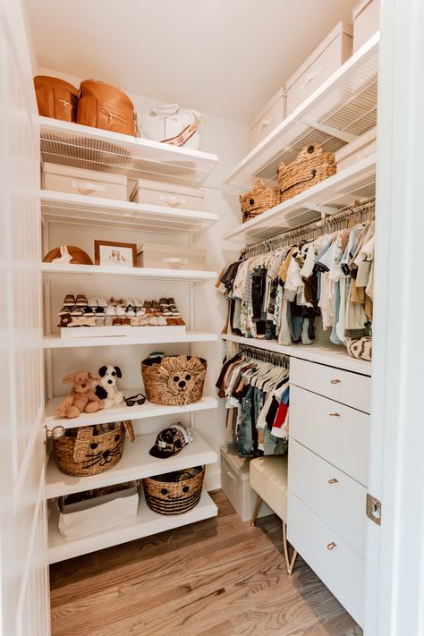 Boy Nursery Closet, Baby Boy Closet, Elfa Closet, Organization Goals, Hunter Premo, Nursery Closet Organization, Baby Closet Organization, Baby Room Organization, Organized Closet