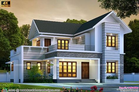 Small House Design Kerala, New Model House, House Rendering, Indian House Exterior Design, Small House Blueprints, Concrete Fountains, Sloping Roof, House Planning, Elevation Plan