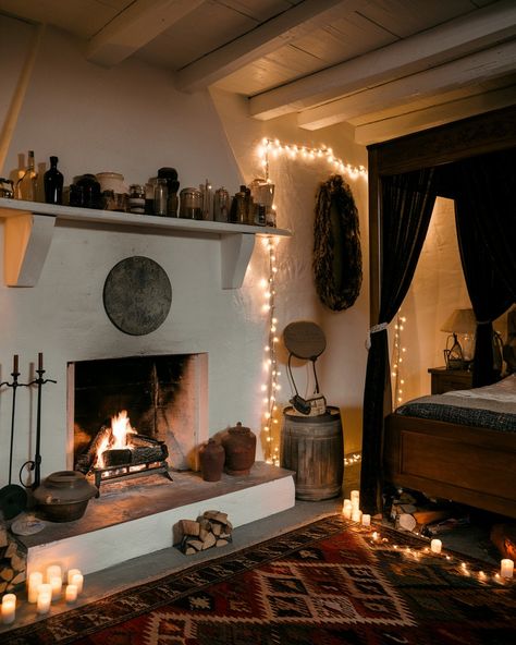 Cozy Winter Farmhouse Bedrooms!❄️☃️ Bedroom With Fireplace, Fireplace Brick, Farmhouse Bedrooms, Winter Farmhouse, Bedroom Fireplace, Brick Fireplace, Farmhouse Bedroom, White Bedroom, Cozy Winter