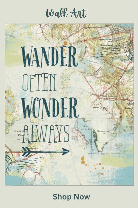 Wander often, wonder always wall art for the traveler in your life Postage Stamps Collage, Library Crafts, Map Crafts, Panel Wall Art, Travel Themes, Map Art, Travel Quotes, Printed Paper, Travel Journal