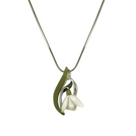 Promise of Spring White and Green Enamel Snowdrop Silver Tone Flower Pendant Snowdrop Necklace, Pendant Necklace Silver, Flower Bud, Necklace Online, Green Enamel, Girly Jewelry, Gold Pendant Necklace, Flower Pendant, Suncatchers