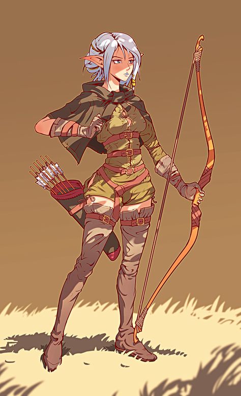 Medieval Female Archer, Anime Archer Pose, Forest Ranger Character Design, Bow Art Design, Fantasy Archer Outfit, Archer Drawing Reference, Archer Outfit Female, Archer Character Art, Dnd Female Ranger