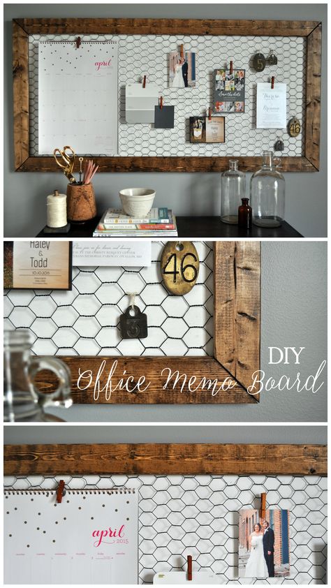 Easy DIY rustic office memo board! www.littleglassjar.com Office Memo Board, Ikea 2015, Office Memo, Farmhouse Office, Rustic Office, Smart Tiles, Diy Office, Diy Simple, Memo Boards