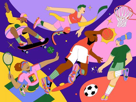 Sports Illustrations Design, Sports Illustration, 달력 디자인, Artist Project, Illustration Ideas, Sport Illustration, Preppy Wallpaper, Festival Posters, Summer Olympics