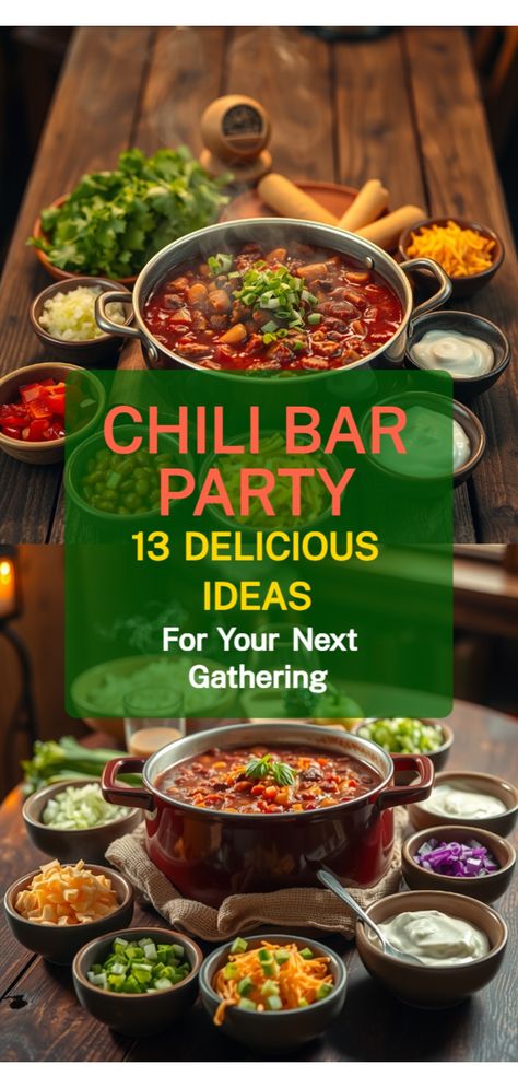 chili bar party ideas Chilli Board Ideas, Chili Dinner Party Ideas, Chilli Bar, Chilli Toppings, What To Serve With Chili, Chili Bar Party, Halloween Chili, Unique Chili, Unique Chili Recipes