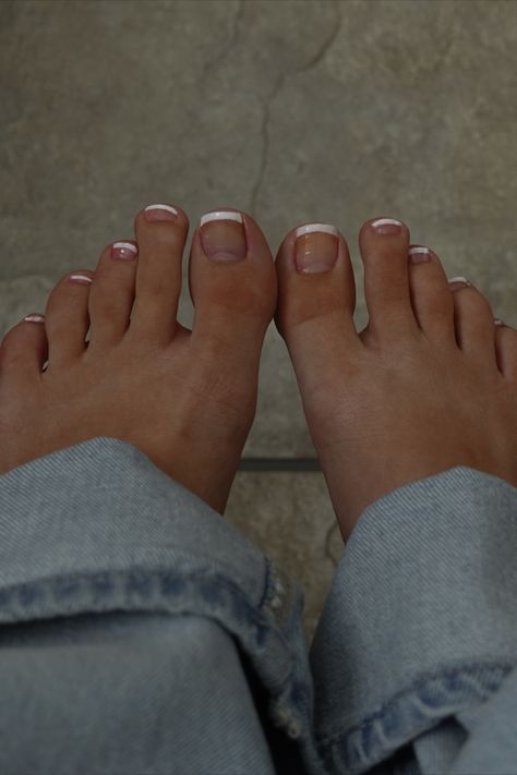 forever doing french tips pedi from now on #pedicure #pedi #frenchtips #nailpolish #nailart Pedicure French Tip Designs, Clear Pedicure, French Tips Toes, Pedicure French, French Manicure Toes, French Tip Pedicure, French Tip Toes, Purple Toes, French Tip Design