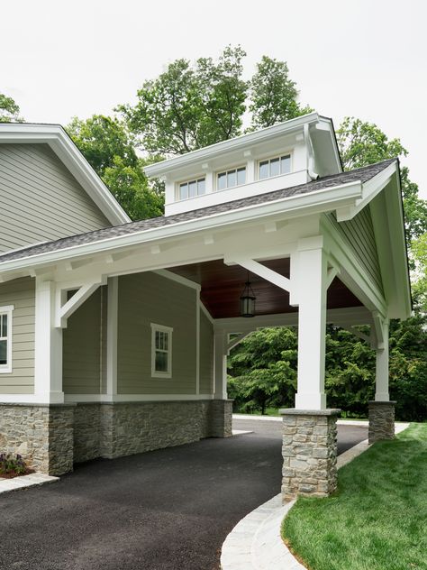 Glenwood Road | Carport | Z+ Architects Flat Roof Carport, Carport Addition, Spanish Style Tile, Farmhouse Outside, Detached Garage Designs, Carport Ideas, Garage Pictures, Bungalow Interior, Split Foyer