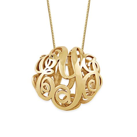 A truly unique monogram necklace, this one is sure to turn heads! Beautifully crafted of 14k yellow gold, this 3D pendant is personalized with your initials, creating a signature look that’s both beautiful and interesting. Sure to be an instant favorite, this unique piece makes a fantastic addition to your own jewelry box or a wonderful, meaningful gift for someone special. Like other monogram necklaces from our collection, it is also available in Sterling Silver, Gold Plating, 14k White Gold Monogram Initial Pendant Necklace For Gift, Gold Monogram Pendant Jewelry, Elegant Monogram Name Necklace With Initial Pendant, Elegant Monogram Pendant Jewelry, Rose Gold Monogram Initial Pendant Jewelry, Monogram Necklace Gold, Unique Monogram, Wide Silver Ring, Necklace For Girlfriend