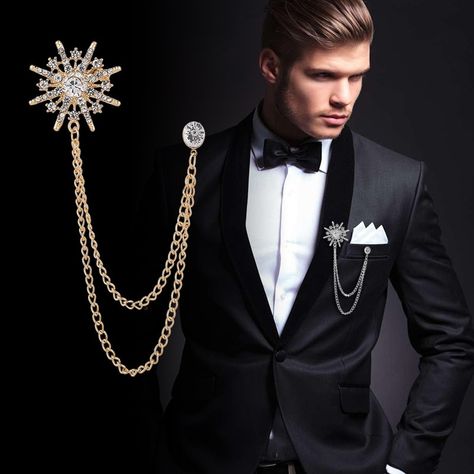 Cheap Brooches, Buy Quality Jewelry & Accessories Directly from China Suppliers:Korean High end Rhinestone Star Brooch Crystal Tassel Chain Corsage Suit Coat Badge Lapel Pin for Men Women Clothing Accessories Enjoy ✓Free Shipping Worldwide! ✓Limited Time Sale ✓Easy Return. Men's Brooch, Star Brooch, Collar Clips, Collar Pins, Star Chain, Handmade Jewelry Gift, Moda Vintage, Suit Accessories, Lapel Pin