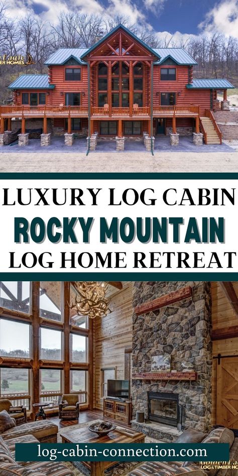 This Rocky Mountain luxury log cabin has 7 bedrooms and 5 bathrooms in modern style that are perfect for a large family! This log cabin tour showcases all of the beautiful features of the home! Cabin Great Room, Log Cabin Mansions, Cabin Mansion, Log Houses, Luxury Log Cabins, Beautiful Features, Barn Style House Plans, Log Cabin Homes, Barn Style House