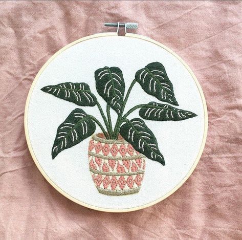 Houseplant Embroidery, Houseplant Wall, Calathea Ornata, Embroidery Hoop Decor, Plant Embroidery, Embroidery Wall Hanging, Embroidered Wall Hanging, Embroidered Wall Art, Embroidery Stitches Beginner