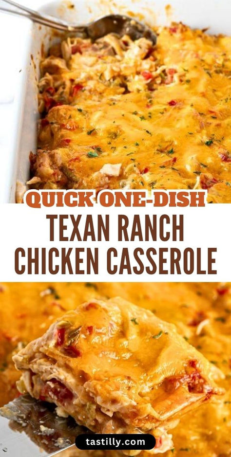 If you’re a lover of Tex-Mex cuisine, this loaded layered casserole is perfect for you. Loaded with chicken, veggies, corn tortillas, a creamy sauce, and melty cheese, this casserole is perfect for potluck meals, social gatherings, or a comforting meal at home. Best Home Cooked Meals Dinners, Chicken Cassrole, Cowboys Casserole, Texas Desserts, Potluck Meals, Chicken Tortilla Casserole, Mexican Chicken Casserole, Ranch Chicken Casserole, Chicken Veggies