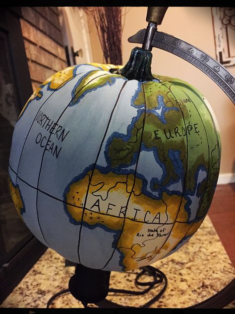 Pumpkin Globe Project, Globe Pumpkin Painting, Pumpkin Decorating Winners, Globe Pumpkin, 4h Pumpkin Contest, Pumpkin Decorating Contest Winners Ideas, Pumpkin Contest Winners, No Carve Pumpkin Decorating Contest Winners, Pumpkin Decorating Contest Winners