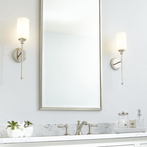 Willa Arlo Interiors Dian Transitional 1-Light Wall Sconce & Reviews | Wayfair Bathroom Lighting Design, Quorum Lighting, Chrome Bathroom, Bathroom Sconces, Sconces Bedroom, Bathroom Wall Sconces, Light Wall, Transitional Style, Bedroom Wall