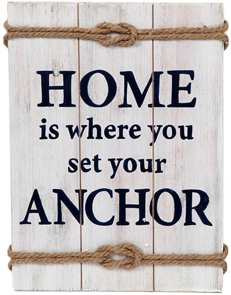 Rope-Trim 'Home Is Where You Set Your Anchor' Wall Sign  Bring a breath of sea air to your space courtesy of this wall sign boasting nautical details and a coastal-cool sentiment. #ad #nautical #beachhouse #homedecor #walldecor Anchor Crafts, Anchor Signs, Marine Day, Diy Projects To Make And Sell, Boat Signs, Coastal Crafts, Nautical Signs, Nautical Bedroom, Nautical Crafts