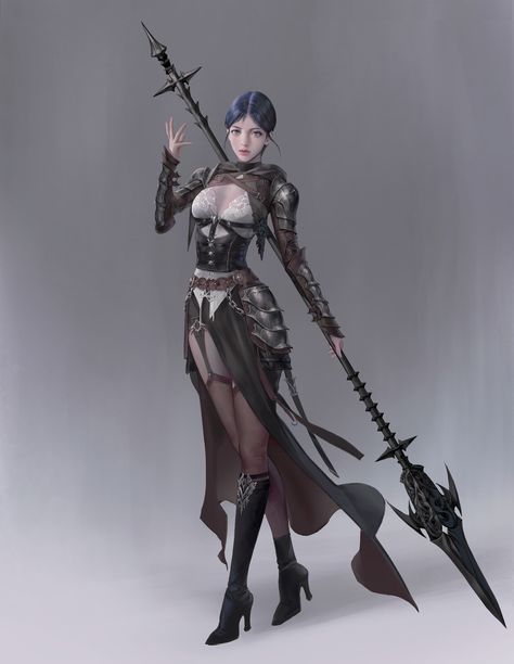 ArtStation - Dark Lancer, Dogeng /도갱 Woman With Spear Pose, Fantasy Heroes, Female Armor, Warrior Girl, Fantasy Warrior, Female Character Design, Fantasy Character Design, Female Art, Character Inspiration