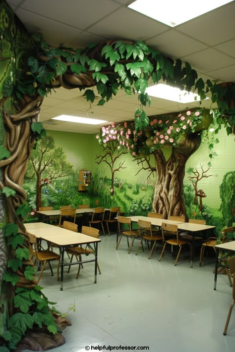 101 Classroom Theme Decoration Ideas (2024) Role Play Village, Fantasy Classroom, Kingsland Texas, Nature Classroom Decor, Sensory Kids Room, Enchanted Forest Classroom, Avatar Room, Enchanted Forest Ideas, Play Village