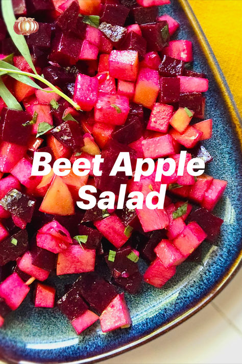 Beet and Apple Salad Recipe Vegan Beet And Onion Salad Recipes, Cold Beet Salad, Beet Apple Salad, Red Beets Salad, Coconut Yogurt Recipe, Grilled Beets, Apple Salad Recipe, Beets Recipe, Veggie Salad Recipes