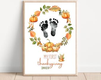 Thanksgiving Footprint Art, Newborn Footprint Art, Thanksgiving Handprint Art, Thanksgiving Handprint, Craft Thanksgiving, Babys First Thanksgiving, Baby Footprint Art, My First Thanksgiving, Newborn Art