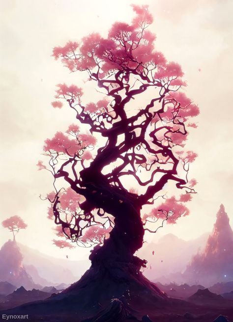 Wallart. Magical tree digital anime style. Pink leafes. Mystical fantasy tree. Magic Tree Fantasy Art, Anime Tree Wallpaper, Mystical Tree Drawing, Magical Tree Drawing, Fantasy Tree Art, Magic Tree Art, Fantasy Tree Drawing, Alien Tree, Anime Tree