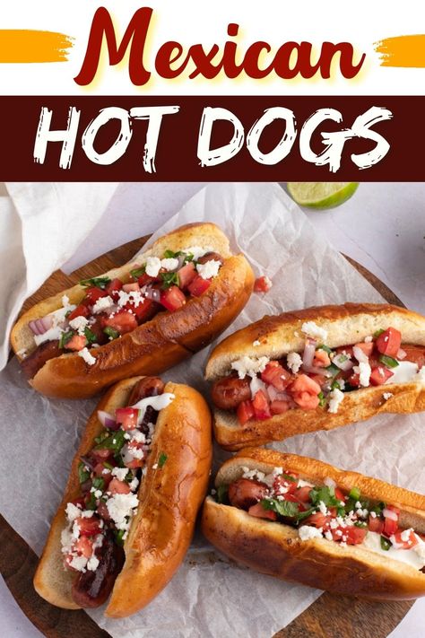 Topped with pico de gallo, lime crema, and dreamy queso fresco, these easy and delicious Mexican hot dogs are overflowing with fun flavors and textures! Mexican Hot Dog Tacos, Taco Hot Dogs, La Street Dogs Recipe, Elevated Hot Dogs, Mexican Street Hot Dogs, Mexican Style Hot Dogs, Hot Dogs With Cream Cheese, Ways To Make Hot Dogs, Mexican Hot Dogs Bacon Wrapped