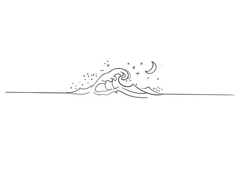 Minimalist Ocean Tattoo, Wave Tattoo Design, Scene Tattoo, Sea Tattoo, Wave Tattoo, Water Tattoo, Ocean At Night, Galaxy Tattoo, Inspired Tattoos