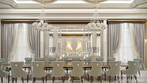 Luxury arabic dining interior Classic Dinners, Neoclassical Interior Design, Dining Room Colour Schemes, Dining Interior, Interior Design Dubai, Neoclassical Interior, Palace Interior, Dinning Room Design, Interior Design Dining Room