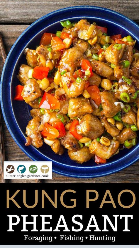 Kung Pao pheasant is one of my absolute favorite ways to make a pheasant stir fry. It is exactly the same as the kung pao chicken you are familiar with, only made with pheasant breast. Kung pao is one of my go-to dishes whenever I want to make Chinese food, and not just with white meat poultry — I also have a recipe for kung pao venison. | @huntgathercook #hankshaw #pheasantrecipes #pheasanthunting #howtocookpheasant #asianpheasantrecipes Pheasant Stir Fry Recipes, Pheasant Recipes Baked, Pheasant Recipes Slow Cooker, Pheasant Breast Recipes, Pheasant Recipe, Pheasant Recipes, Farm Recipes, Homemade Chinese, Game Meat